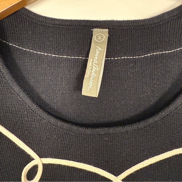 Hanna Andersson Black Combed Cotton Knit Scallop Trim Midi Dress Small Ruffle - Picture 2 of 7